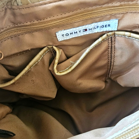 TOMMY HILFIGER Beige Croc Embossed Purse Satchel Double Strap Signature Hand Bag - Picture 5 of 7